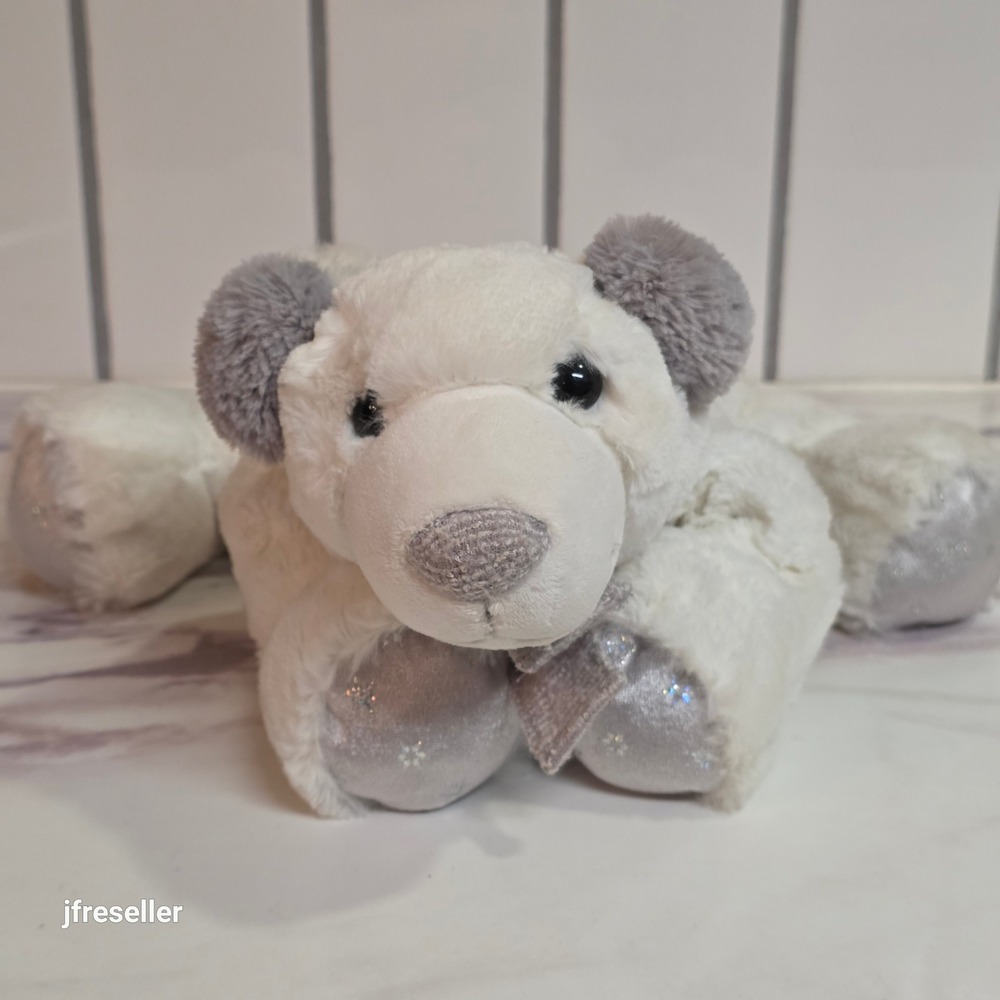 Aurora World White Polar Bear Plush Grey Scarf Silver Snowflake Paws Winter Soft